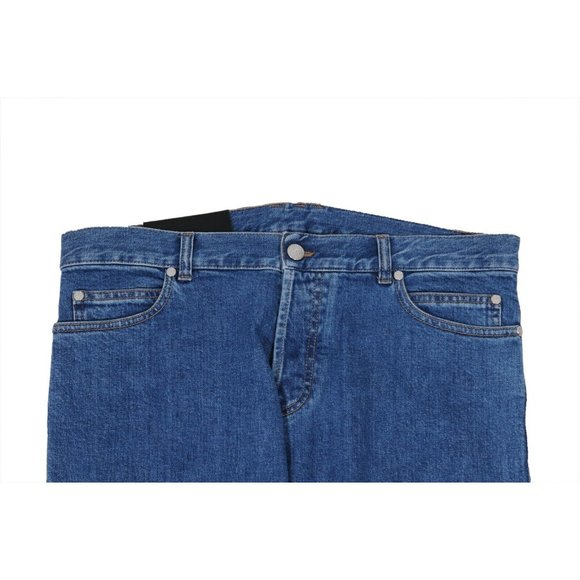 Balmain Men Slim Jeans Size 33x34 Blue Indigo Knee Slashed Distressed Logo Denim - Picture 5 of 8